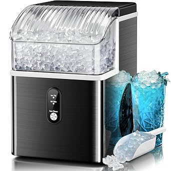Kismile Nugget Ice Maker Countertop, 35 lbs/Day,Stainless SteelBlack
