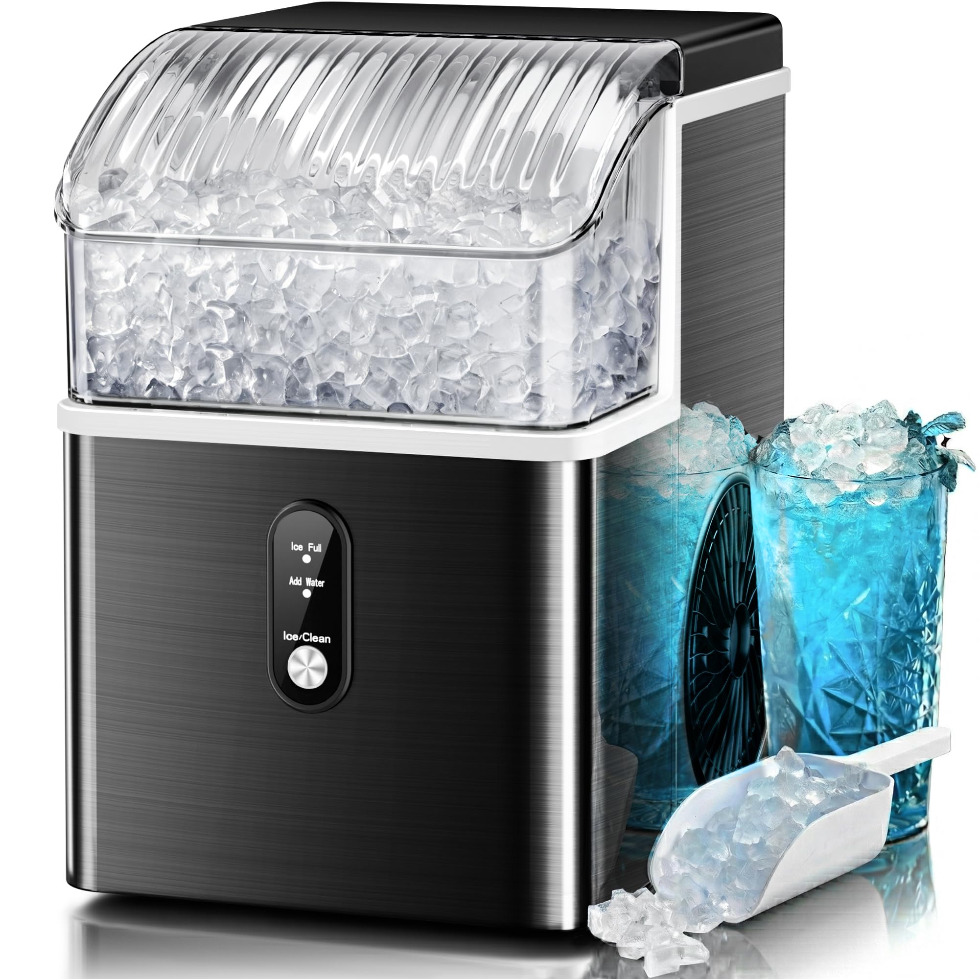 Kismile Nugget Ice Makers Countertop,Portable Ice Machine With Crushed Ice, 35lbs/Day,Self-Cleaning,One-Click Operation For Home Use(Black) on Fridge.com - View 1