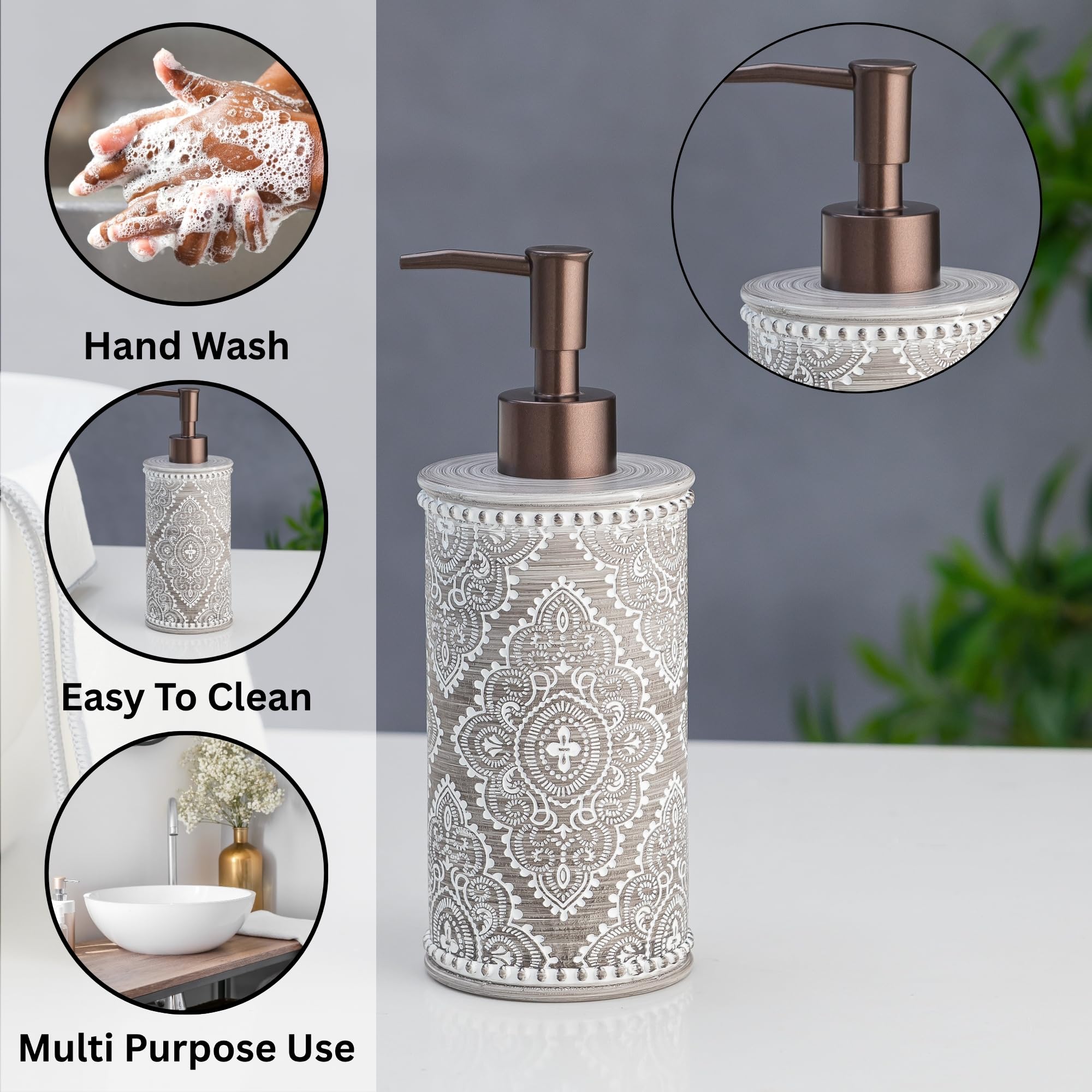 Pano Polyresin Soap & Lotion Dispenser, Matte Finish Pump, Beige - Ideal for Bathroom, Kitchen Sink, Wash Basin, and Vanity | Anti-Rust, Easy Install (Graphite) 2