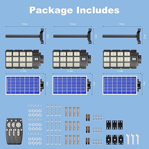 Miniatura 7 de Paquete de 3 luces solares para estacionamiento, luz solar de 4800 W, 360000 lúmenes, luces de calle del atardecer al amanecer, funciona con energía