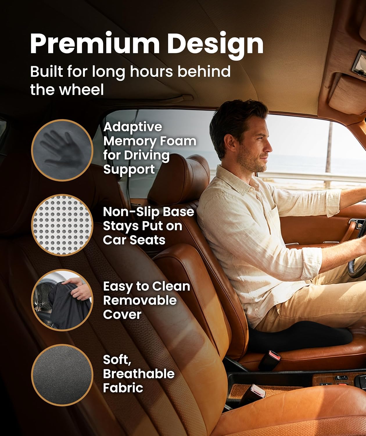 Elevate Series by Everlasting Comfort Doctor Recommended Memory Foam Seat Cushion for Office Chairs & Car - Ergonomic Desk Accessories - Cushions for Tailbone Pain Relief (Charcoal Black, Large) image 4