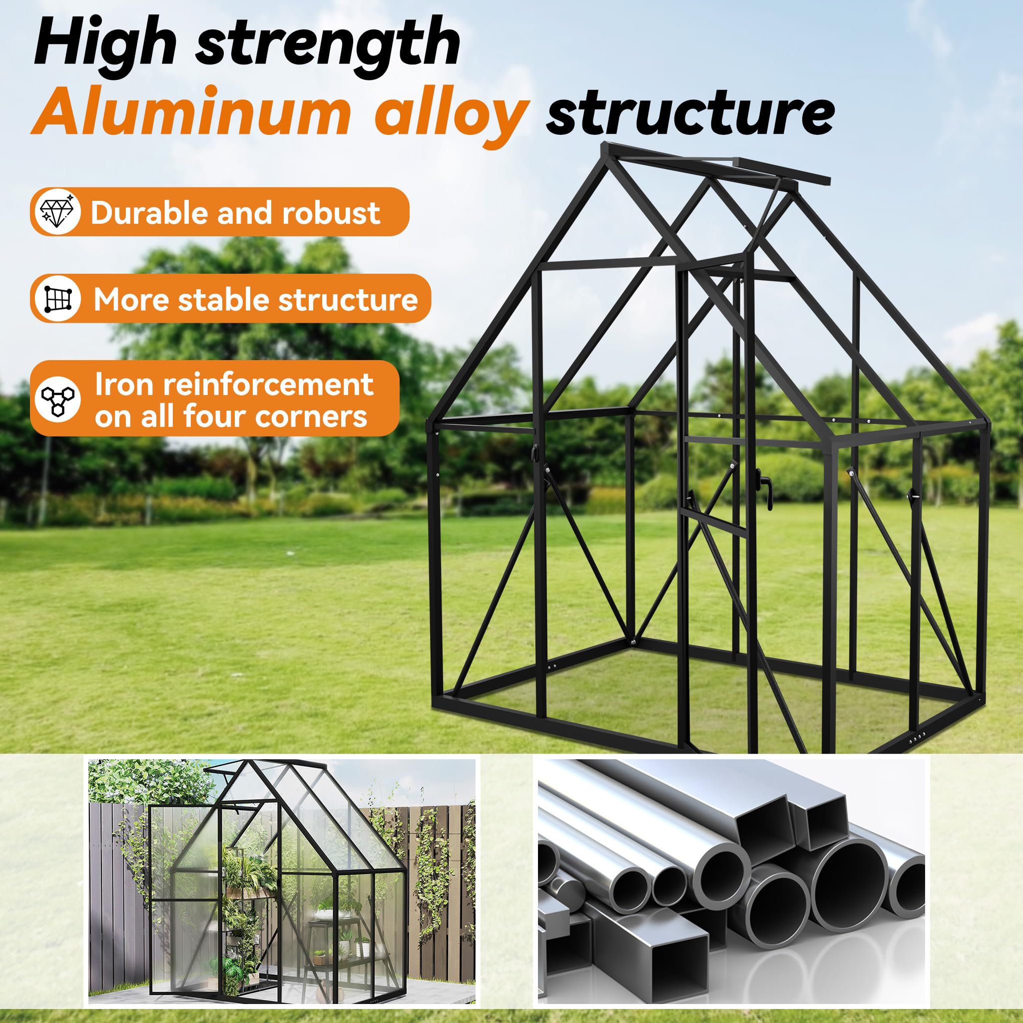 ACXIN Gewächshaus für Garten, Aluminium Treibhaus, Tomatenhaus & Pflanzenhaus mit Fundament, Dachfenster, PC-Platten, Bodenanker, Eisenverstärkung, 125x180x195cm Frühbeet, Wetterfest & UV-beständig