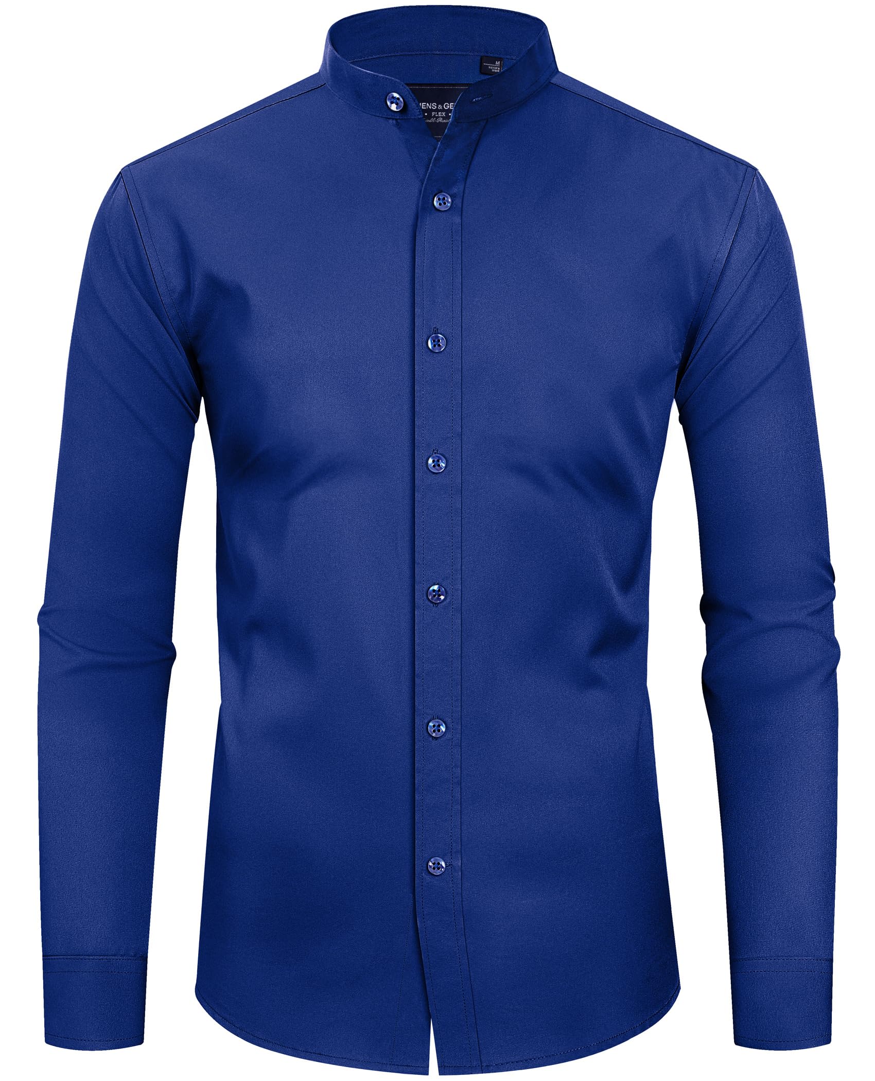 Photo 1 of Alimens & Gentle Mens Stretch Long Sleeve Banded Collar Dress Shirts Wrinkle Free Solid Casual Collarless Shirts for Men Royal Blue