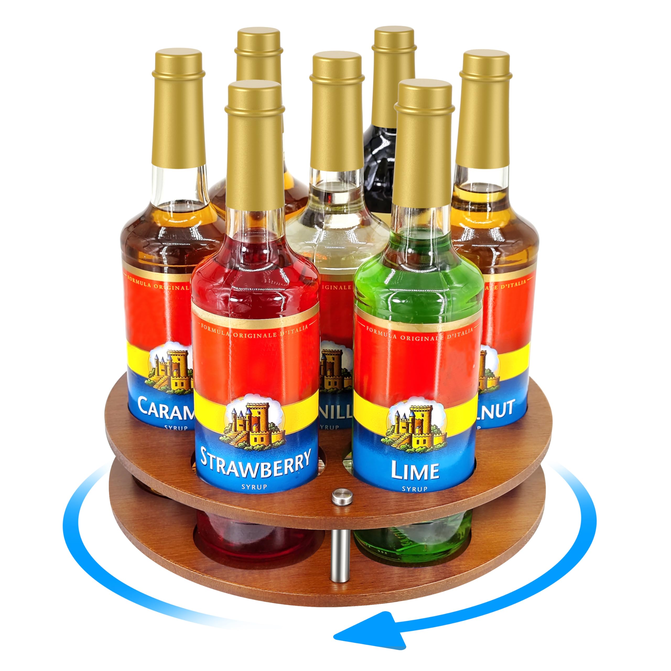 Rotating Coffee Syrup Organizer Rack,Syrup Bottle Stand Holder for Coffee Syrup Station,7 Bottles Storage Display Turntable Tray&Lazy Susan for Syrup,Liquor Wine in Kitchen Countertop-image-35