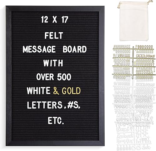Better Office Products - Tablero de letras de fieltro enmarcado de madera real, tablero de mensajes intercambiable, 12 x 17 pulgadas, soporte