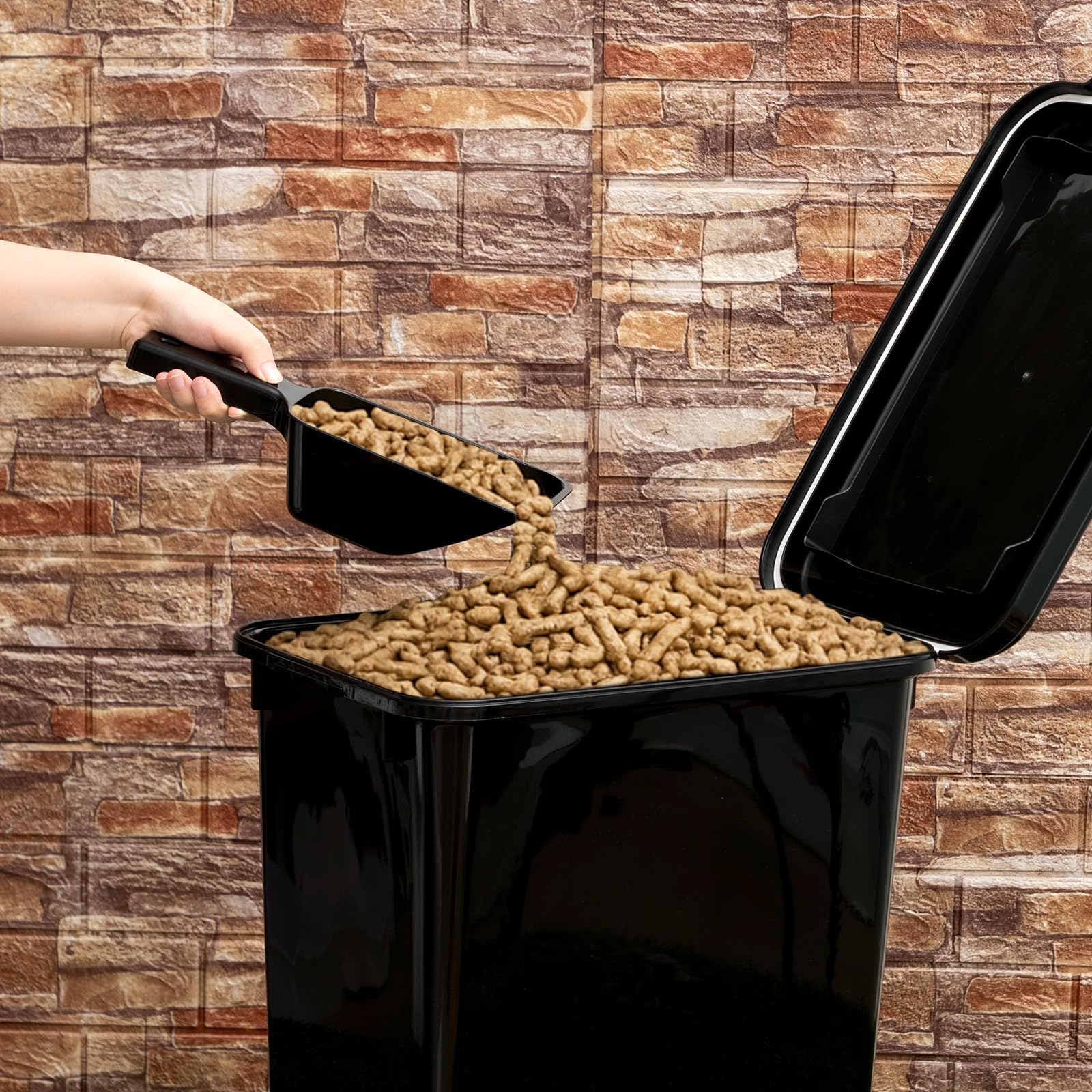 Maxdot Set di 3 contenitori secchi per pellet da 15 kg, con palette ed etichette, accessori per griglia, contenitori per pellet di legno, con adesivi aromatici, ermetici per pellet per grill