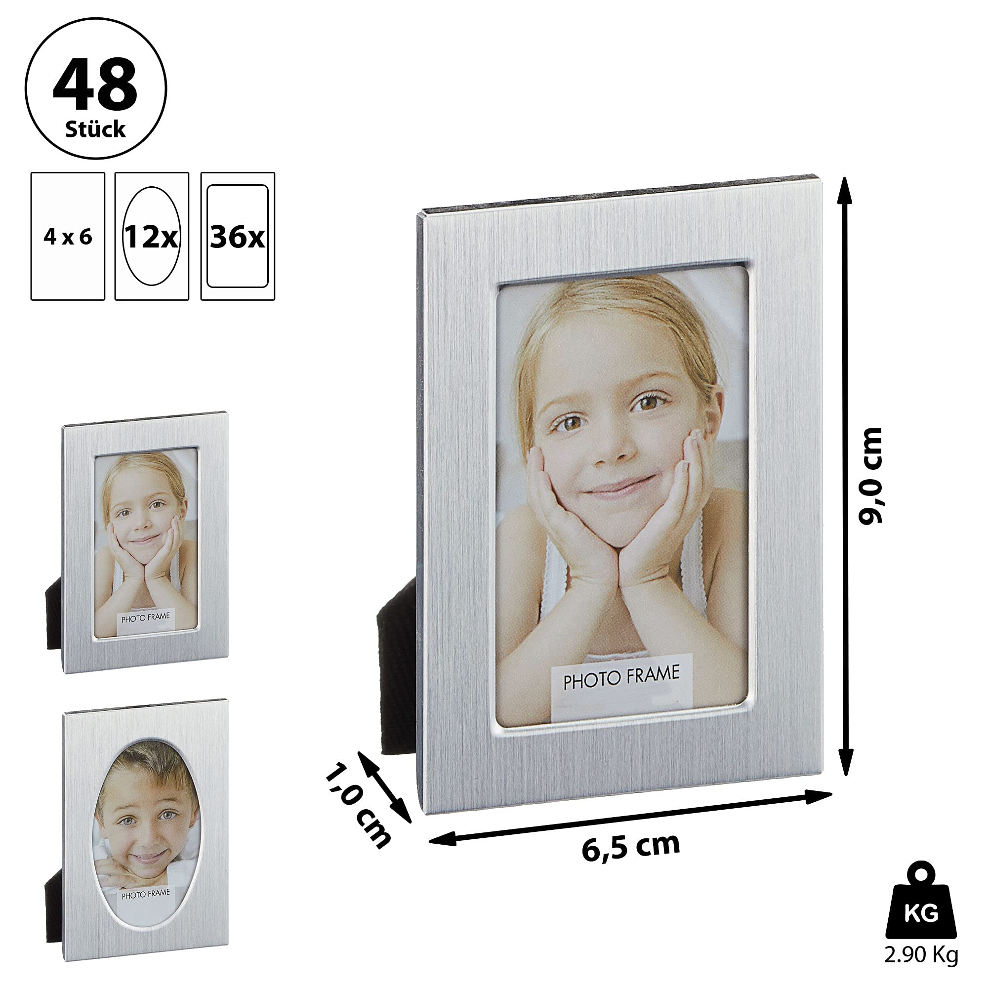Cepewa Cornice portafoto fai da te, 6,5 x 9 cm, dimensioni immagine 4 x 6 cm, ovale/rettangolare (1 set di 48 cornici Midi)