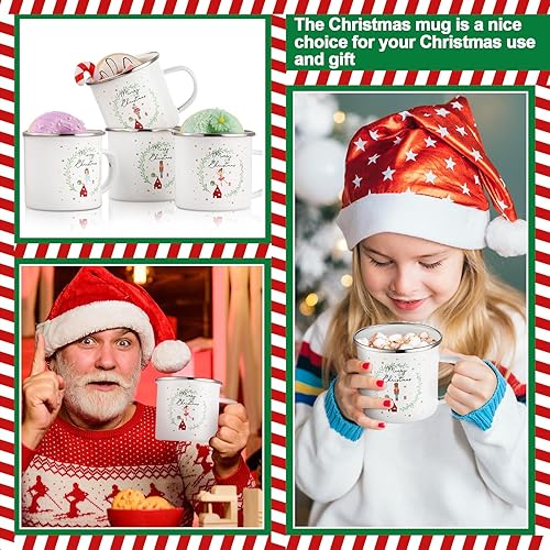 Miniatura 6 de Mifoci 16 tazas de café esmaltadas de Navidad a granel de 12 onzas, tazas de chocolate caliente de Navidad con borde plateado, taza de café de