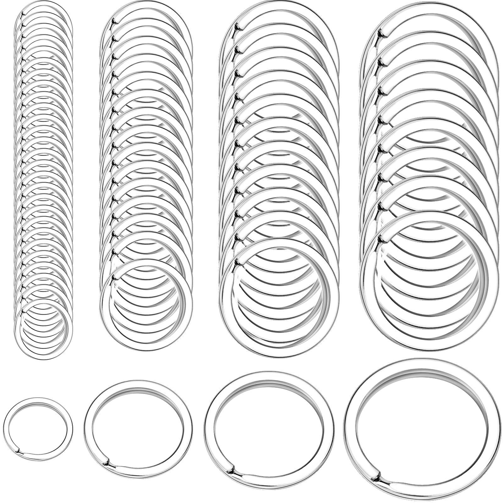 100 Pcs Flat Round Key Rings, Metal Split Key Jump Ring for Dog Pet Collar DIY Tag Jewelry Car Key - 0.78 inch/ 0.98 inch/ 1.10 inch/ 1.18 inch, Silver
