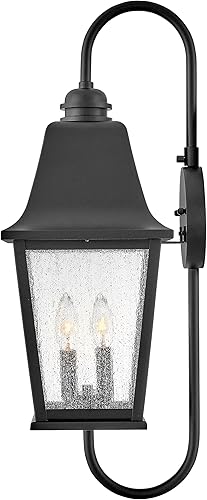 Miniatura 8 de Hinkley Kingston - Farol grande de montaje en pared para exteriores, 2 luces, tradicional, aluminio, vidrio transparente con acabado negro