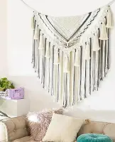 Macramê para pendurar na parede cinza pequeno macramê painéis de decoração de parede arte de parede artesanal decoração de quarto sala de estar, 78,7 cm L x 99 cm C