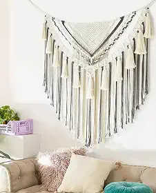 Macramê para pendurar na parede cinza pequeno macramê painéis de decoração de parede arte de parede artesanal decoração de quarto sala de estar, 78,7 cm L x 99 cm C