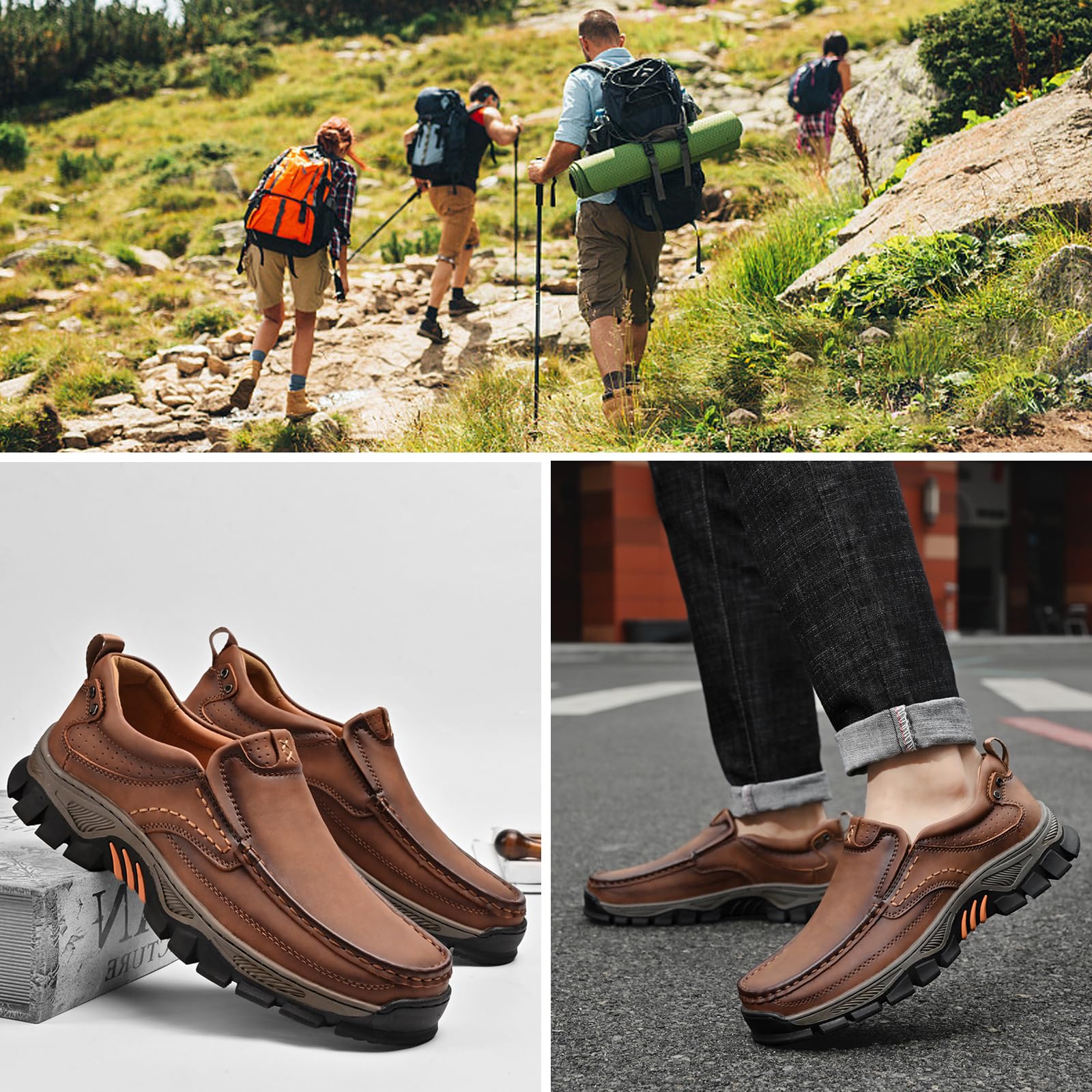 Męskie buty do chodzenia ortopedyczne męskie mokasyny outdoorowe trampki turystyczne trampki antypoślizgowe wsuwane trampki trekkingowe, C, 43 EU