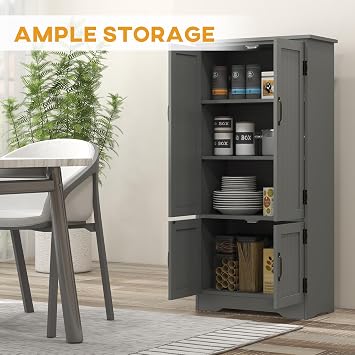 HOMCOM 48.5 Kitchen Pantry Cabinet, Kitchen Pantry Storage Cabinet, Gray
