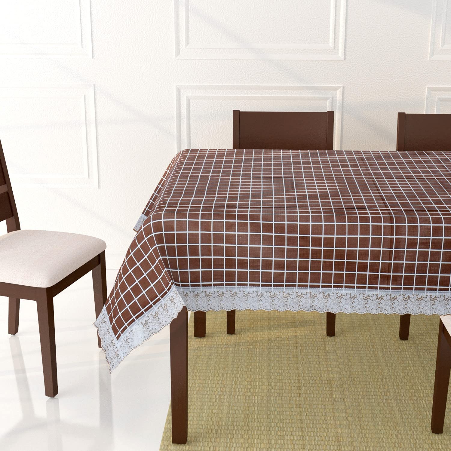 Yellow Weaves PVC Floral Waterproof Rectangular 6 Seater Dining Table ...