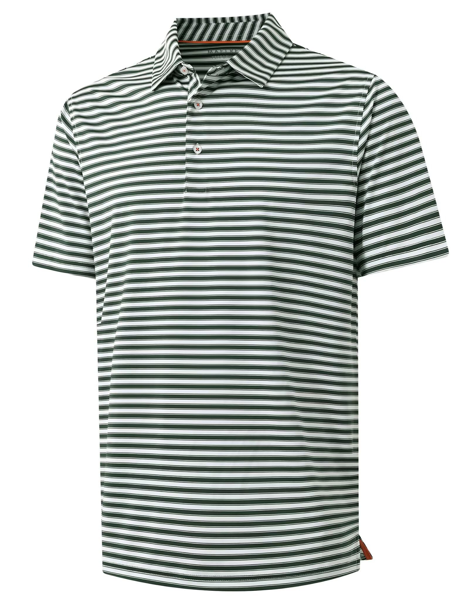 M MAELREG Golf Shirts for Men Short Sleeve Dry Fit Casual Striped Performance Moisture Wicking Collared Mens Polo Shirts