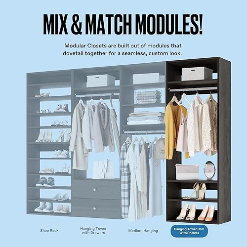 Miniatura 3 de Armario colgante con estantes - Sistema modular de armario para colgar - Sistema de armario de esquina - Organizadores de armario y estantes de