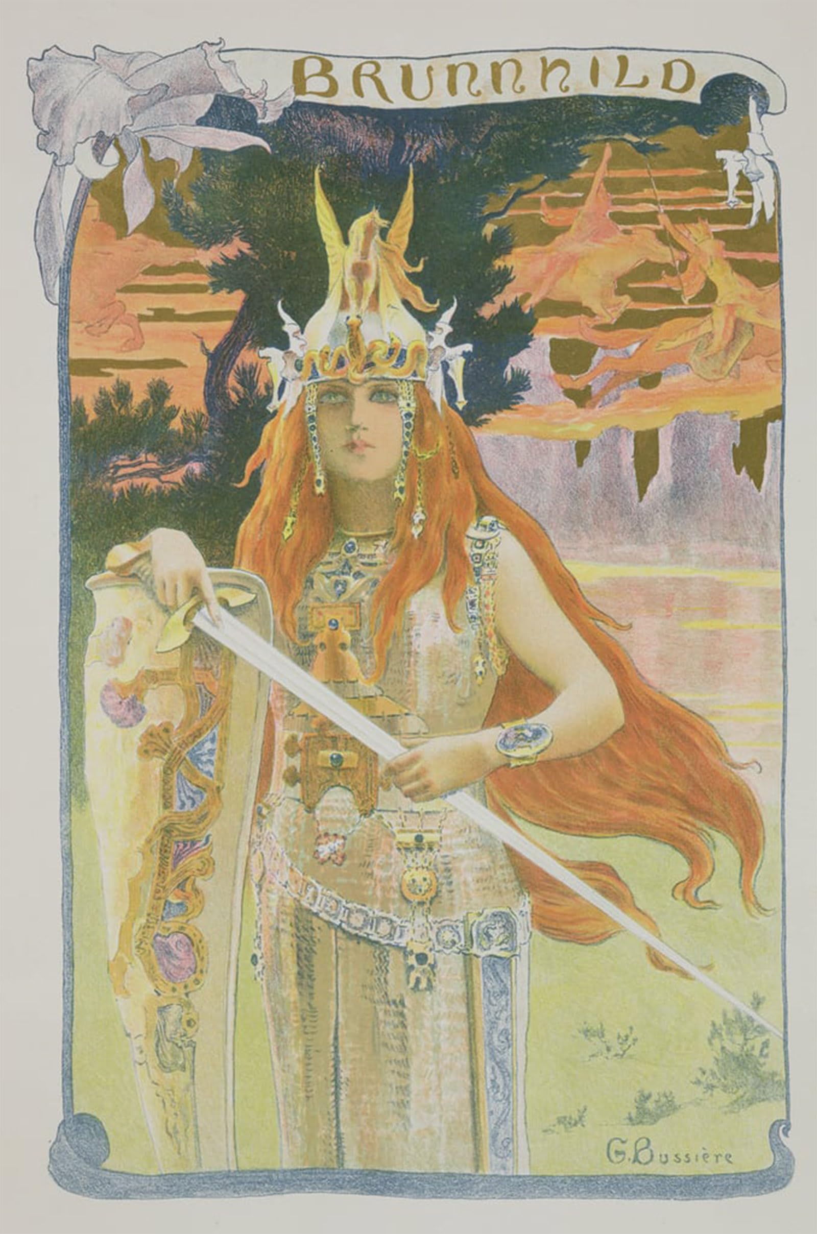ARTXLXXBN Famous Prints Artwork Pictures Poster Painting Art Brunnhilde by Gaston Bussiere Artwork Landscape Pictures for Home Decor 60x90cm