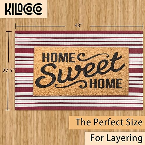 Vista 157 de KILOCOCO Alfombra de rayas beige de 2.3 x 3.6 pies para interiores y exteriores, alfombra tejida a mano de algodón lavable a rayas para puerta Rayas