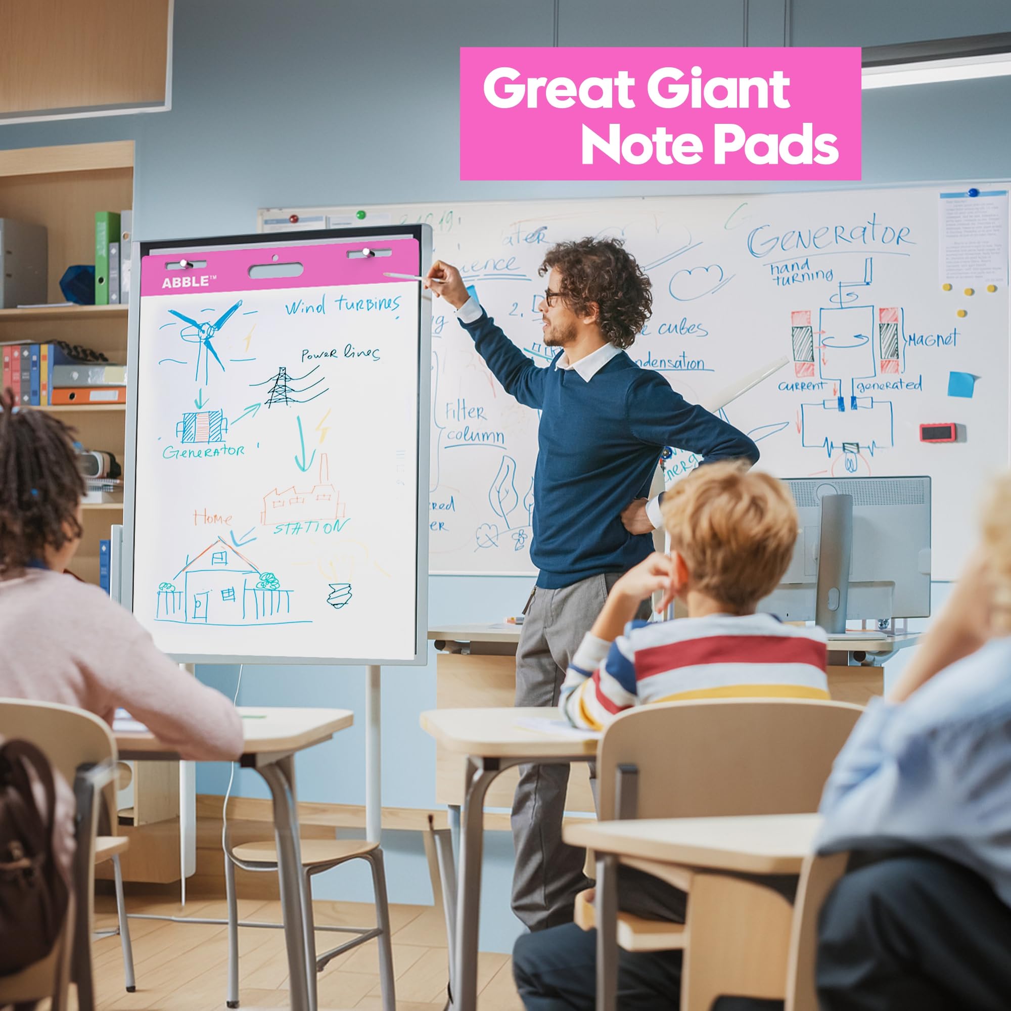 Super Sticky Staffeleiblock, 63,5 x 76,2 cm, 30 Blatt/Block, 8 Blöcke/Packung (Rosa), großes selbstklebendes Flipchart-Papier für Whiteboards, hochwertiges weißes Kartenpapier für Lehrer, Büro und