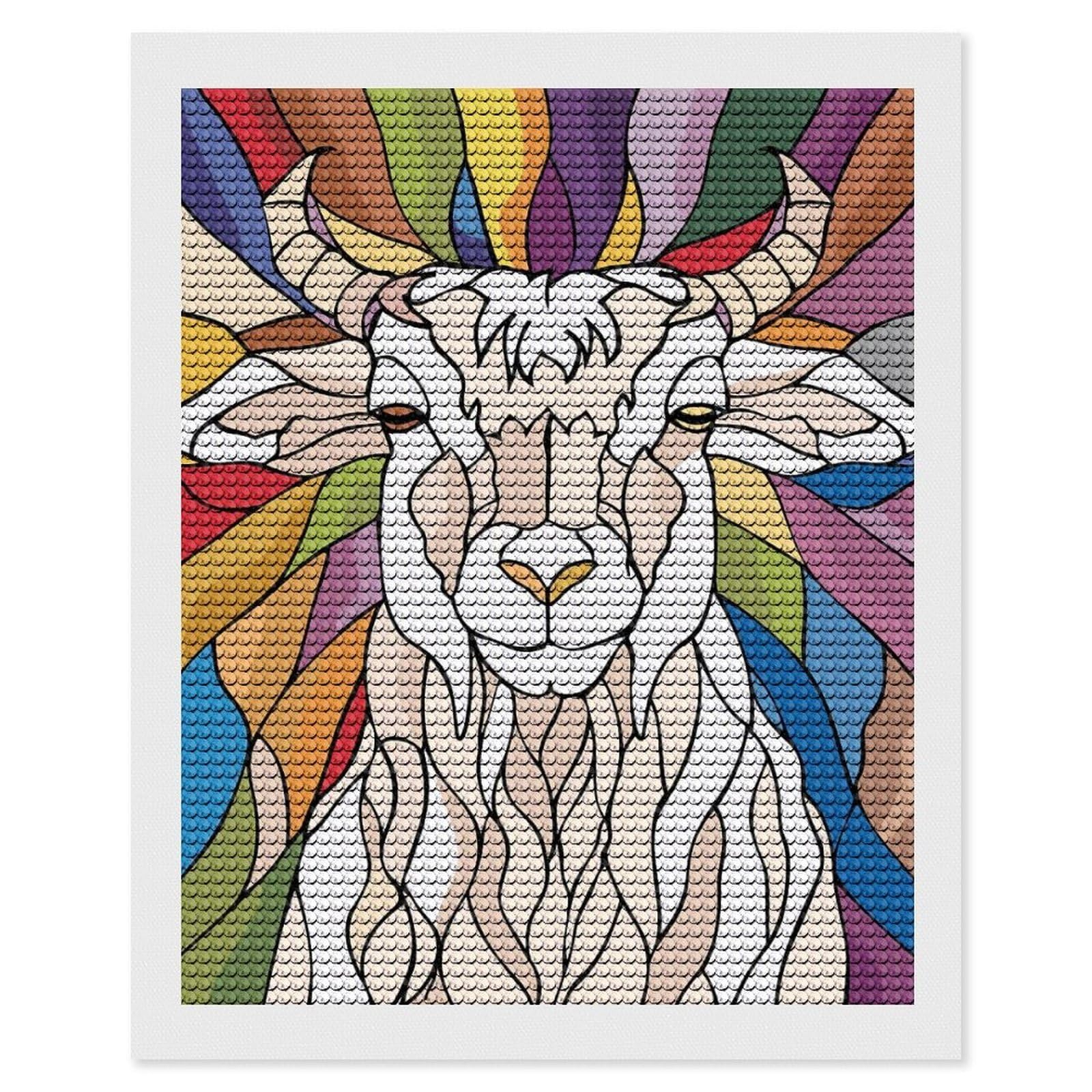 Junmoney Stained Glass Goat Portrait Diamond Art Canvas 16"x20", for Adults, Printed Canvas, Home Wall Decor, Gift Idea, Mindful Craft Activity