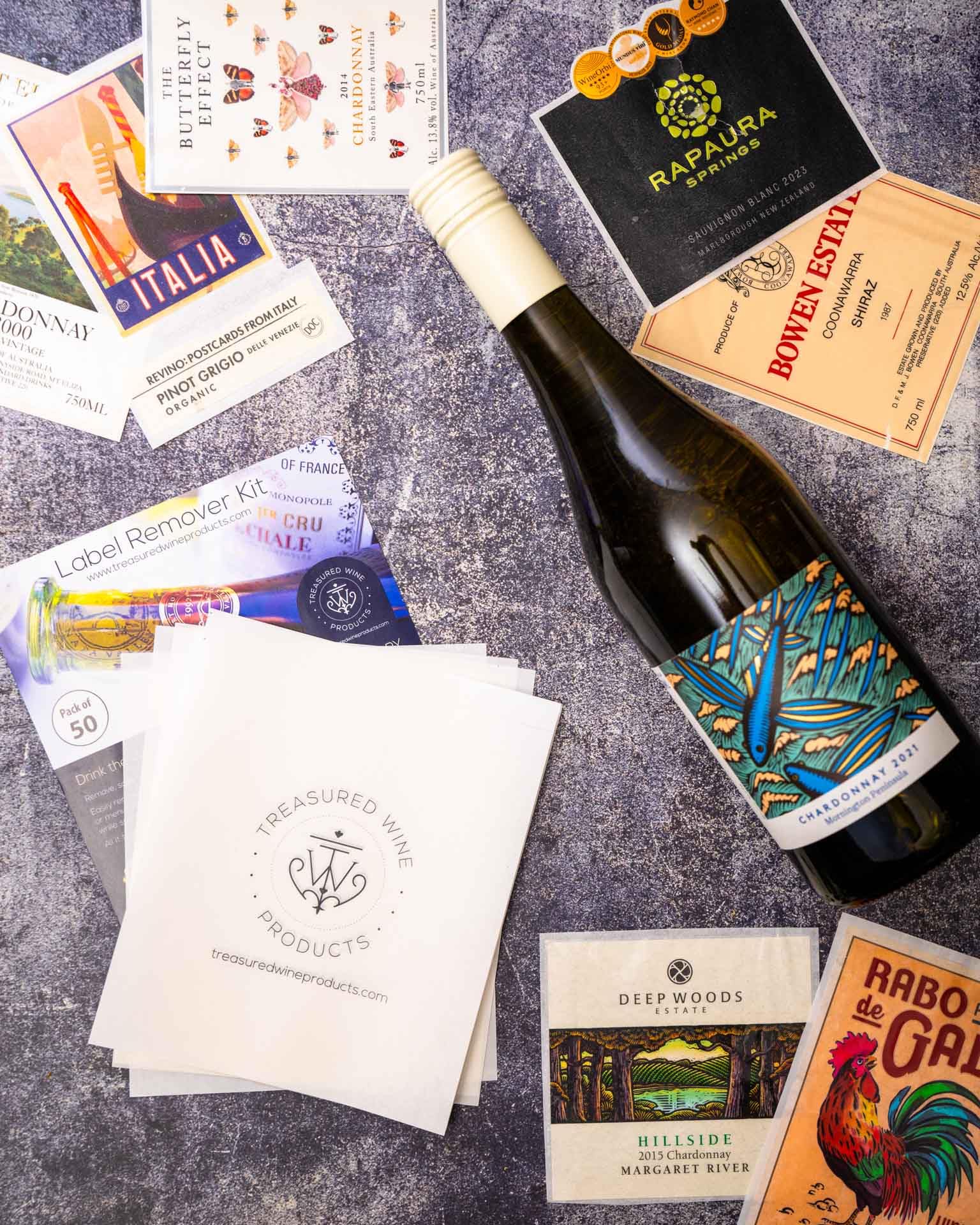 Kit per rimuovere etichette per bottiglie di vino - 100 fogli adesivi per rimuovere e laminare etichette di vino - Prodotti vinicoli Treasured