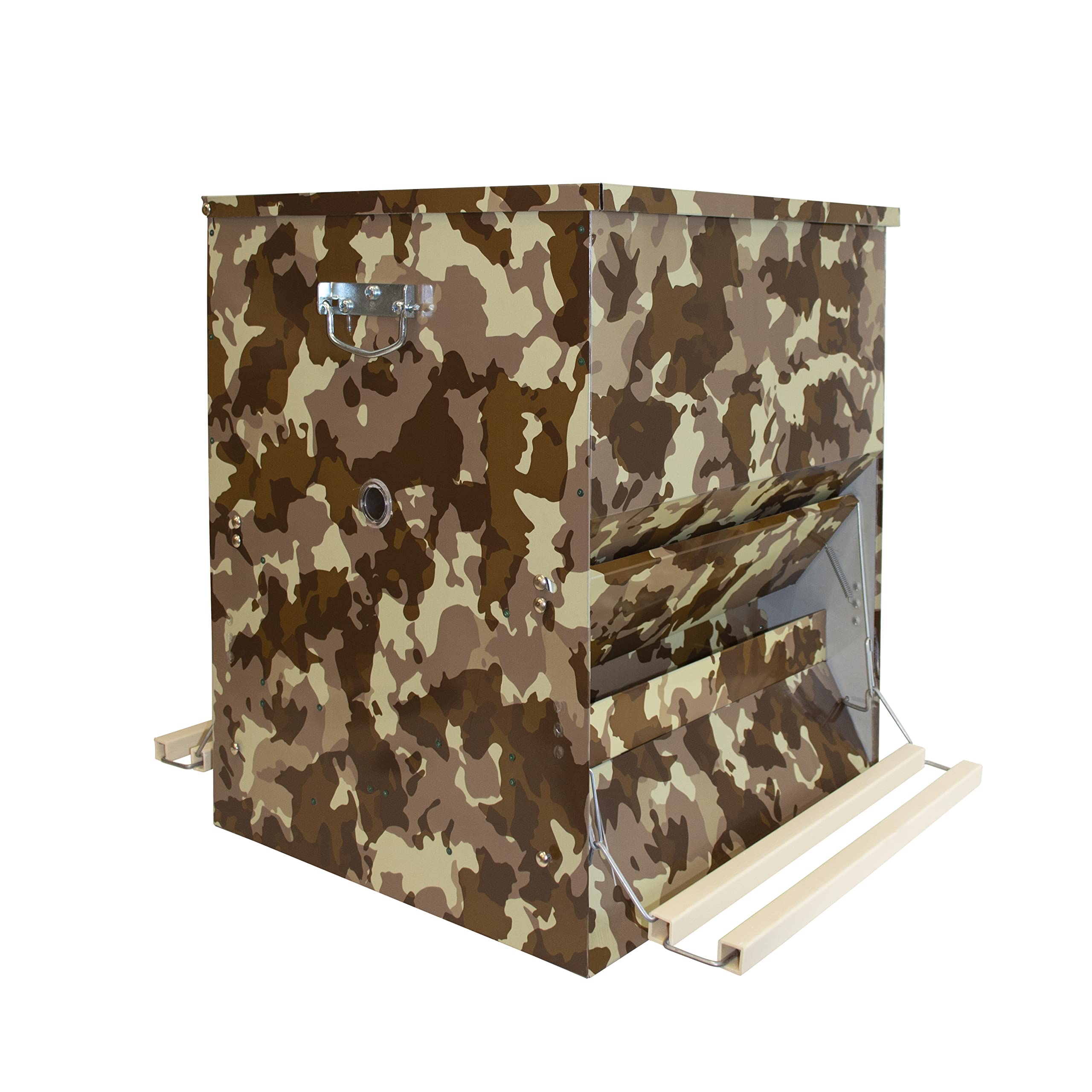 Tolva Autoservicio para Gallinas - Comedero AntiRatones y Antipájaros - Gran Capacidad (50 kg) - Pedal a Dos Caras - Diseño Camuflaje