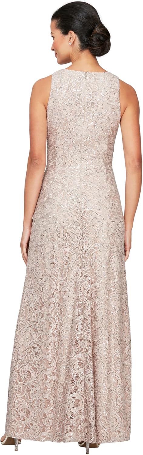 Alex Evenings Womens Long Sleeveless Mother of The Bride Dress W/Cascade Ruffle & Front Slit (Petite and Regular Sizes) - Image 2