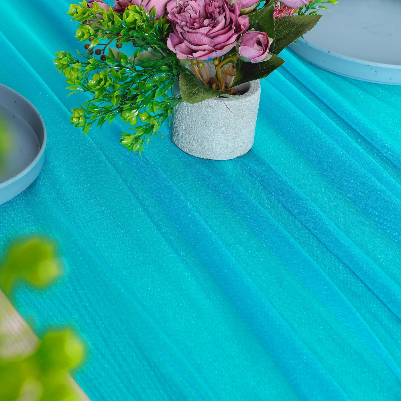 VDS 10ft Chiffon Table Runner 29x120 Inches Shimmer Sheer Centerpiece Cloth for Wedding Bridal Shower Birthday Graduation Engagement Ceremony Event Party Banquet Table Decoration (5 PC)(Turquoise)