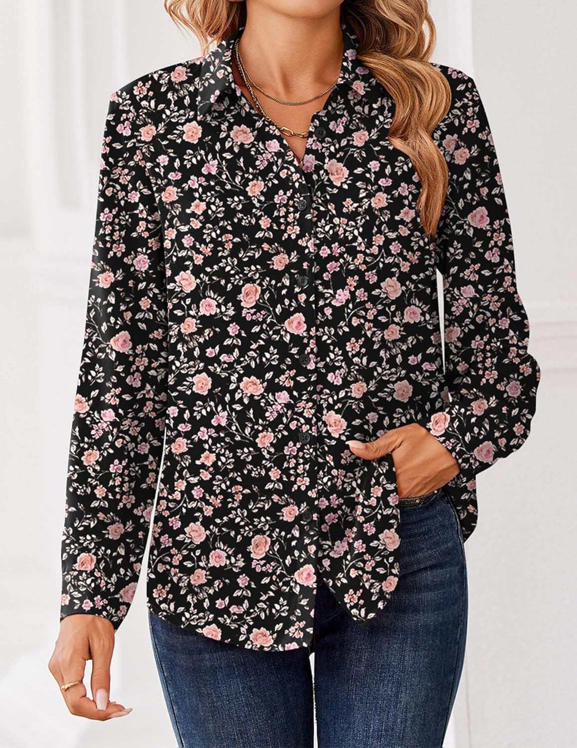 Zeagoo Women Blouses Chiffon Long Sleeve Button Down Shirts Business Causal Dressy Work Top V Neck Summer Spring Clothes - Image 4