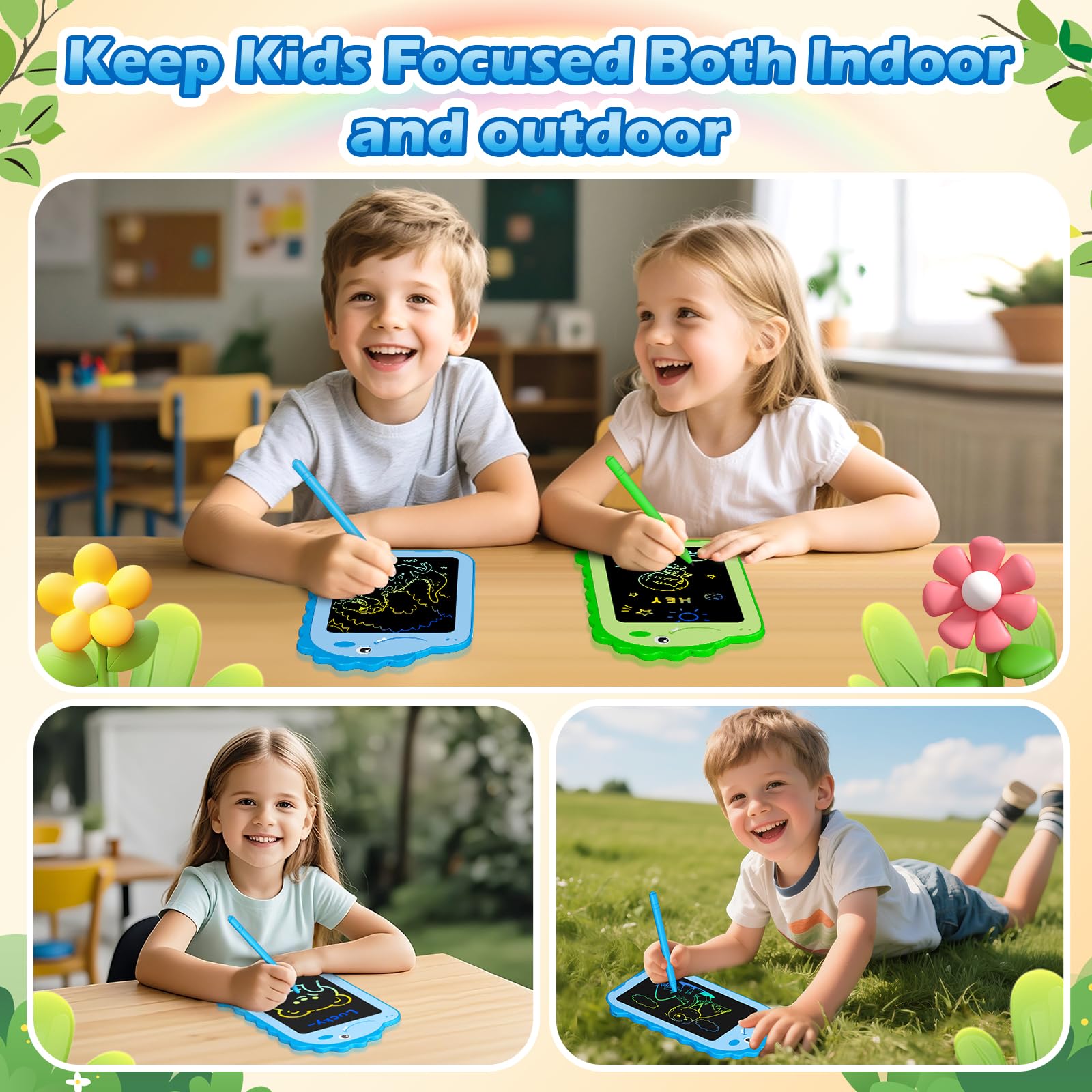 Paquete de 2 tabletas de escritura LCD para niños, tableta de dibujo colorida de 6.5 pulgadas, juguetes educativos para niños, almohadilla de garabatos, juguetes de dinosaurio para niños y niñas de 3 7