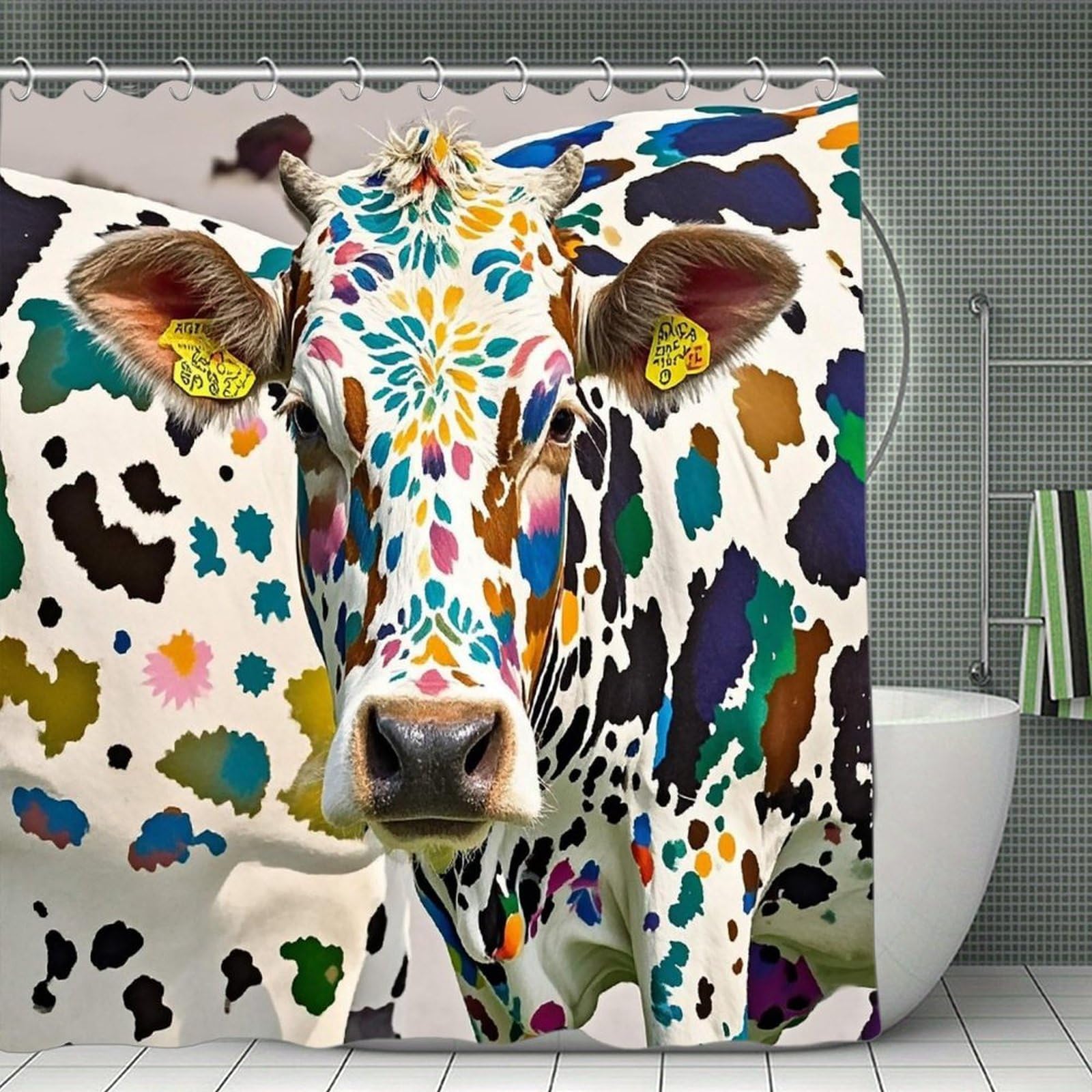 FekiLoot Cow Spot Shower Curtain Minimalist Aesthetic Bath Curtain with Hooks Simple Water Resistant Bathroom Shower Curtains Cute Blackout Privacy Curtains Cloth Curtain