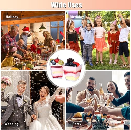 Miniatura 7 de Aodaer Paquete de 120 tazas cuadradas de postre de 34 onzas con 120 cucharas de degustación tazas de aperitivo de parfait para degustación de