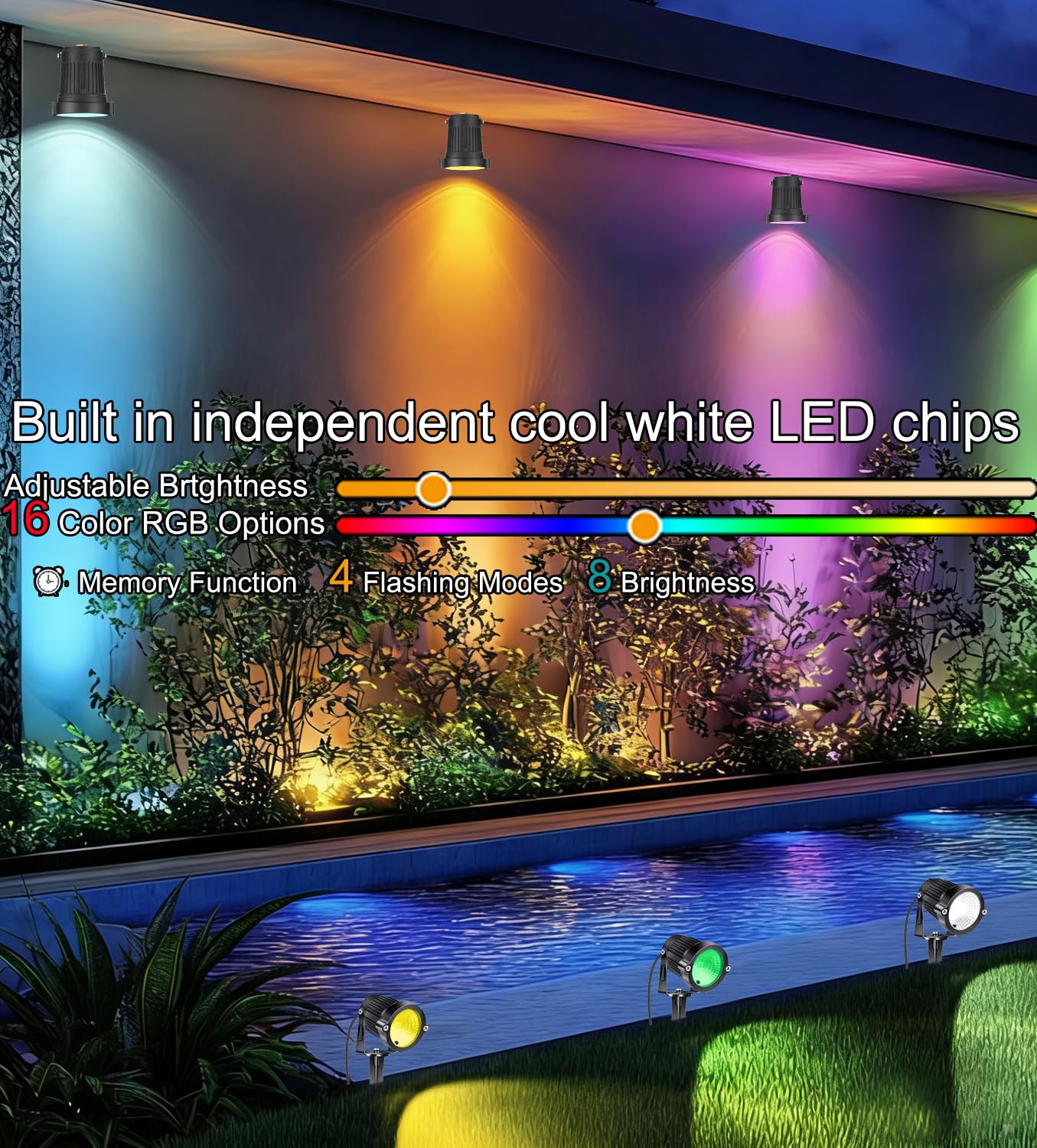 Reflektor LED do ogrodu, oświetlenie sieciowe, wodoszczelność IP66, 5 W, 12 V DC, zmiana kolorów, oświetlenie krajobrazowe, oświetlenie niskonapięciowe, oświetlenie zewnętrzne za pomocą śledzi