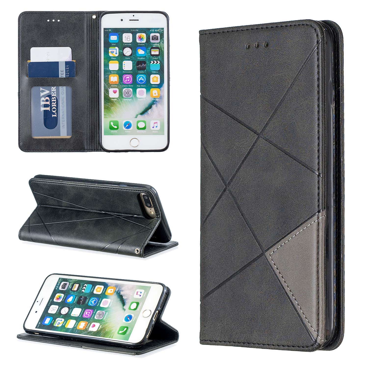OKZone Cover per iPhone 8 Plus/iPhone 7 Plus (5,5 Pollici), Custodia Flip Pelle Portafoglio Magnetica Libro [Slot Schede], Silicone TPU Bumper Wallet Supporto Cover, Antiurto [Kickstand] (Marrone