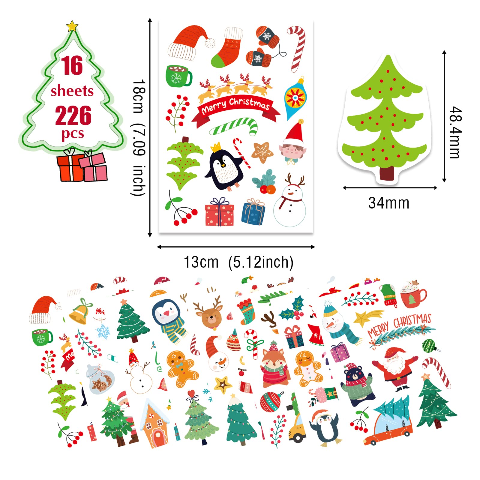 TYXHXTF 100 Pezzi Christmas Stickers Decorazioni Natalizie Etichette Adesive Natalizie e Adesivi di Natale per Bambini, Stickers Aesthetic e Scrapbooking, Adesive Divertenti per Pacchetti