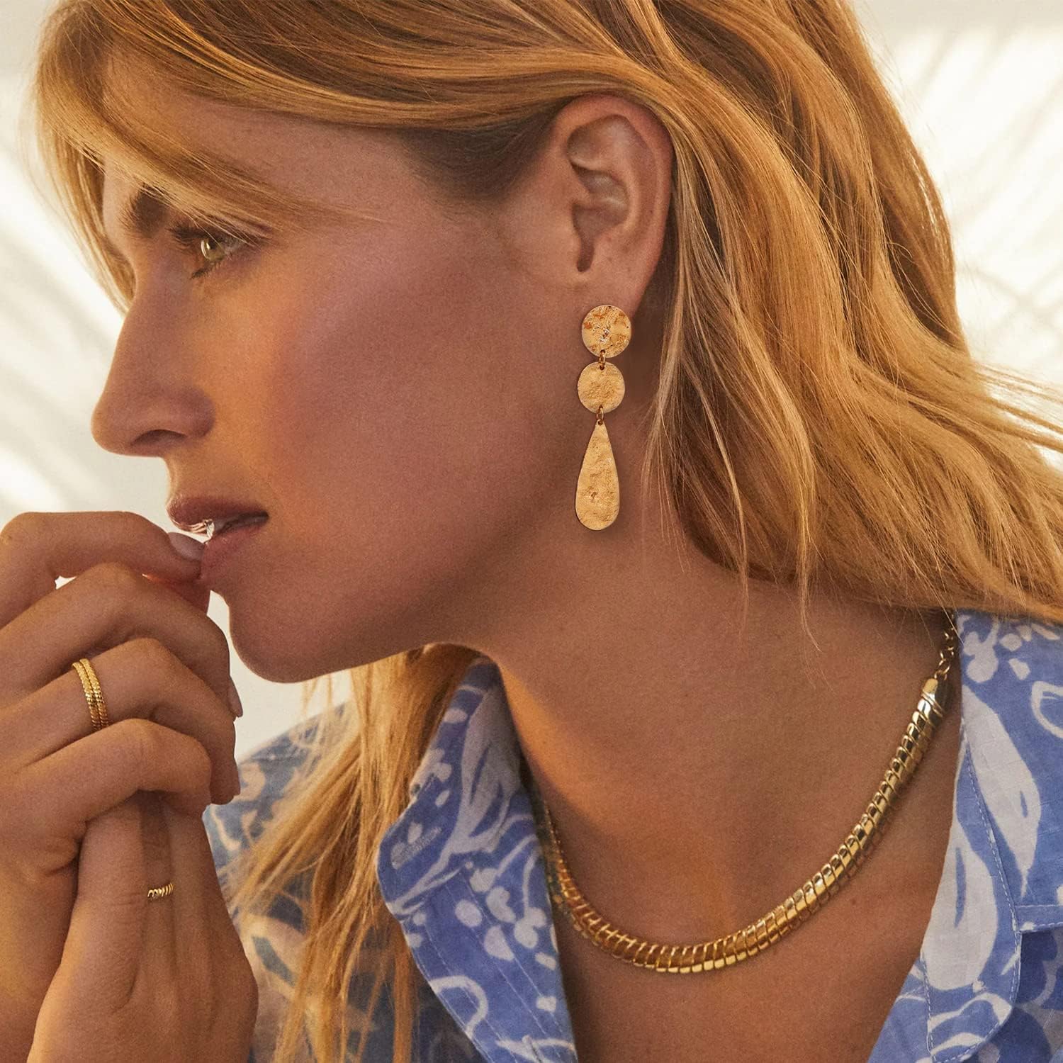 Minimalist Long Linear Drop Dangle Earrings with Luxury 18k Gold Plated High Shine Flat Chain Statement Jewelry for Women Party Gift 3.62” - Image 6