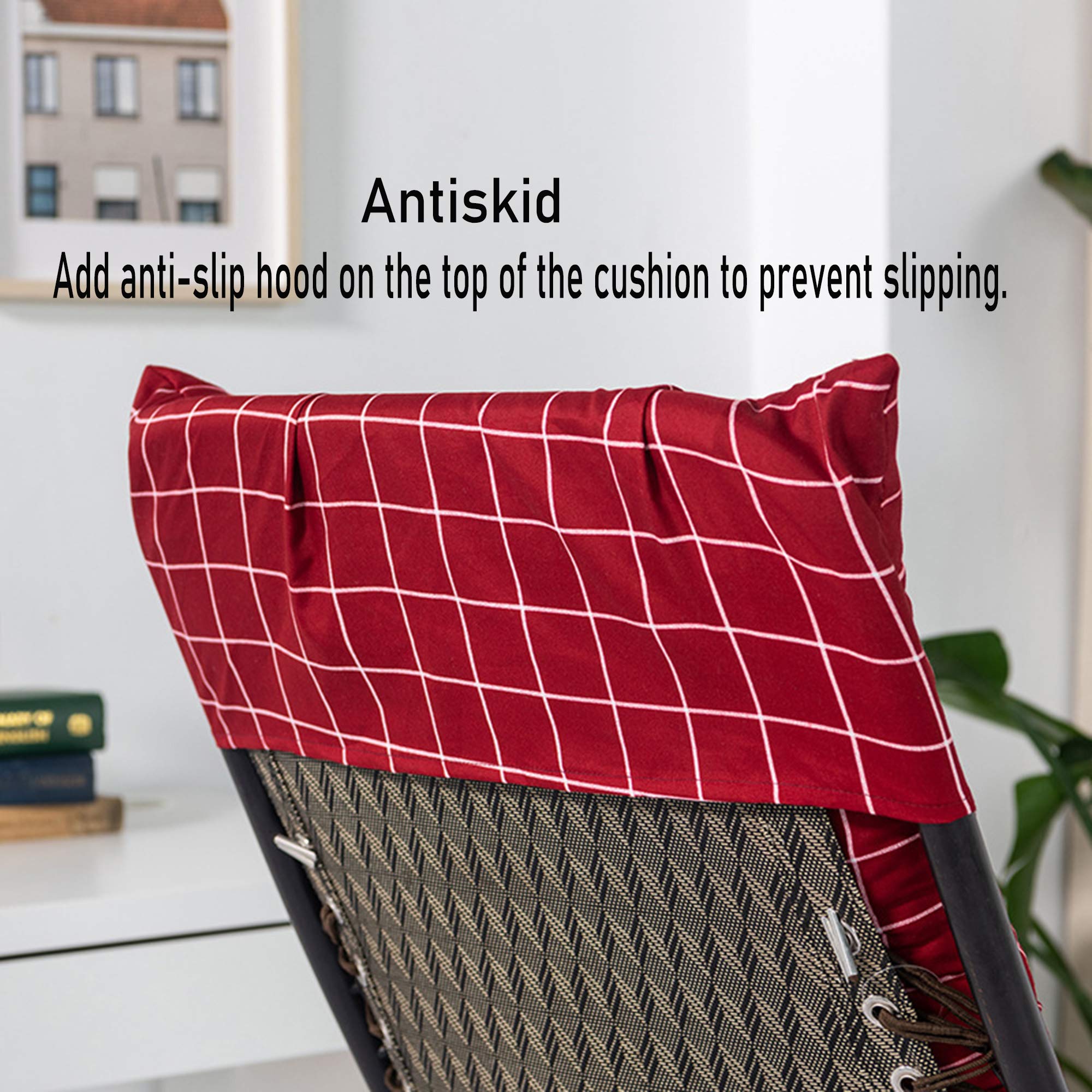Wangle Schommelstoel Kussen Dikke hoge rugleuning Ligstoel Kussens Zonnebank Kussens Tuinkussen Meubels Draagbare Tuin Patio Relaxer Stoel Pad Indoor Outdoor, Rode Plaid