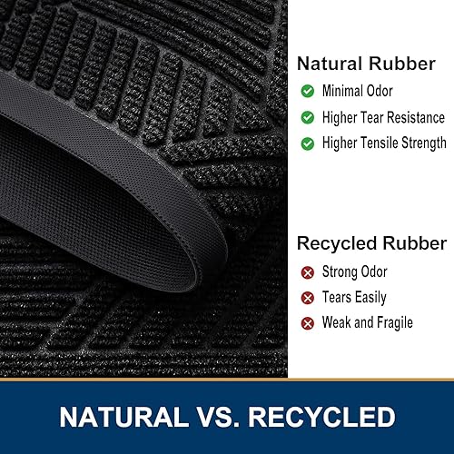 Miniatura 5 de Smiry Front Door Mat Outside Entrance, Heavy Duty Sturdy Natural Rubber Doormat, Trap Dirt and Moisture, Easy Clean Low Profile Mats for Indoor Negro