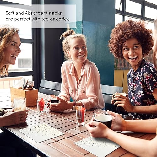 Miniatura 8 de Elegantes servilletas blancas y doradas para fiestas, servilletas doradas de 6.5 x 6.5 pulgadas, 50 servilletas de papel blanco y dorado,