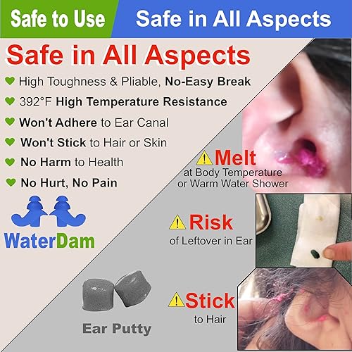 Vista 68 de WaterDam - Tapones de natación para los oídos, para niños. 3 pares de tapones de silicón ultra cómodos para los oídos, reutilizables, gran naranja