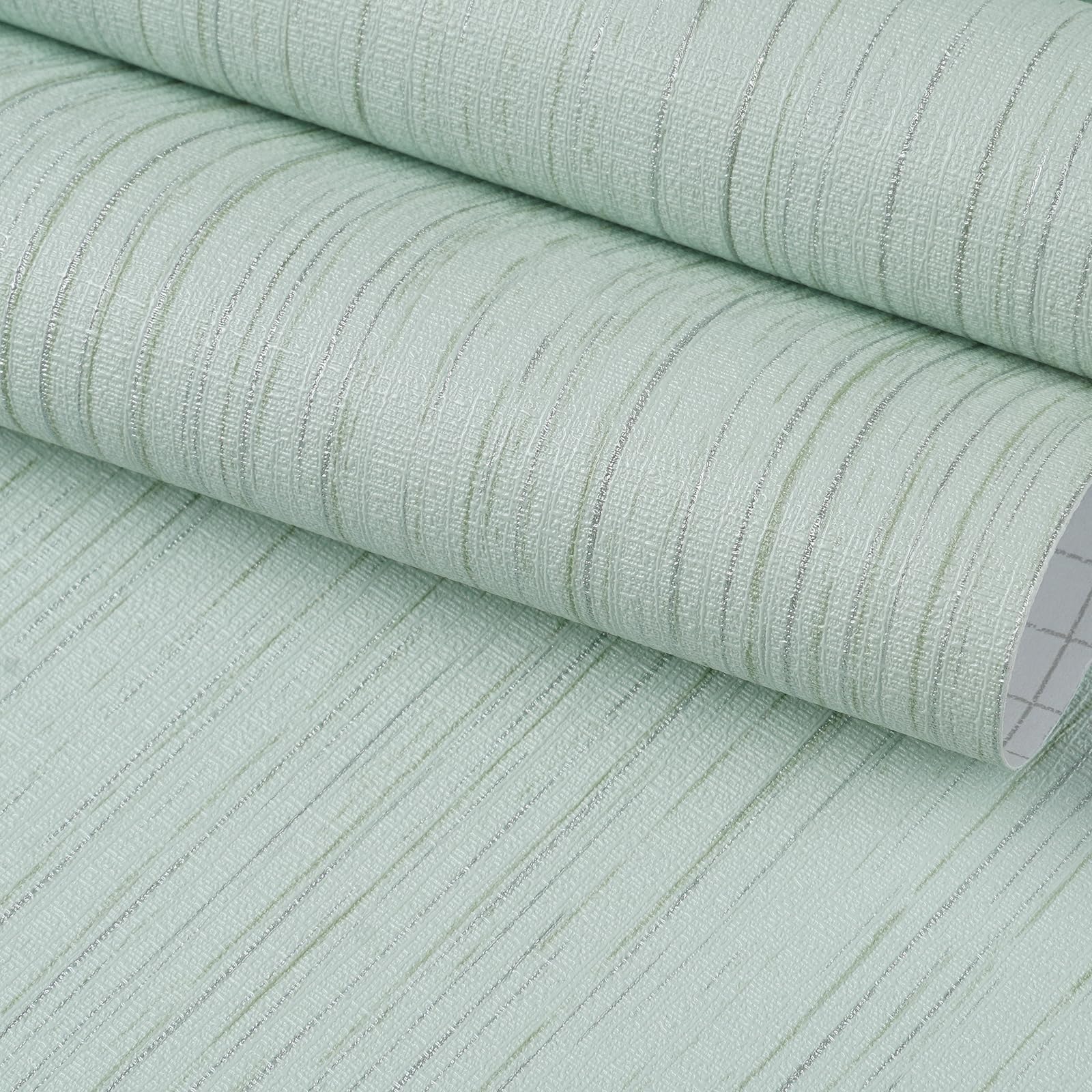 FunStick 24"x200" Light Green Textured Wallpaper Peel and Stick Grasscloth Wallpaper Rolls Modern Self Adhesive Vinyl Wall Paper for Bathroom Wall Decor Waterproof Contact Paper for Kitchen Furniture