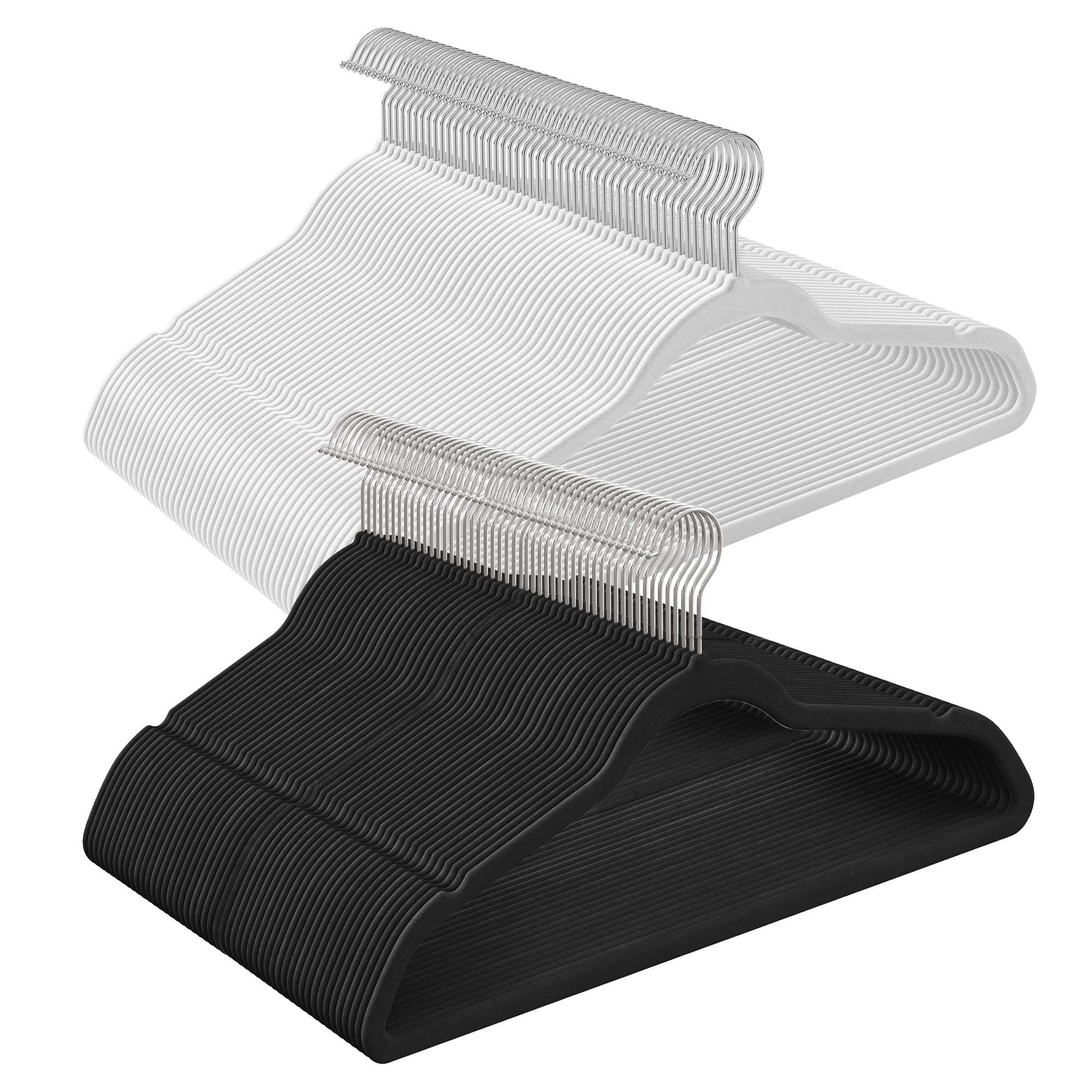 SONGMICS Grucce Velluto 100 Pezzi, Grucce Appendiabiti Lunghe 41,5 cm, Salvaspazio, Capacità di Carico Elevata, Ganci Girevoli a 360°, per Cappotti Camicie Completi, Nero CRF026B100
