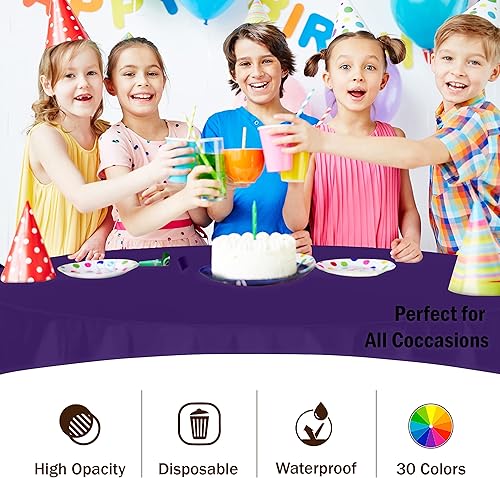 Miniatura 4 de Party Solids - Manteles redondos de plástico desechables, paquete de 48 manteles redondos de 84 pulgadas, color morado, manteles de plástico