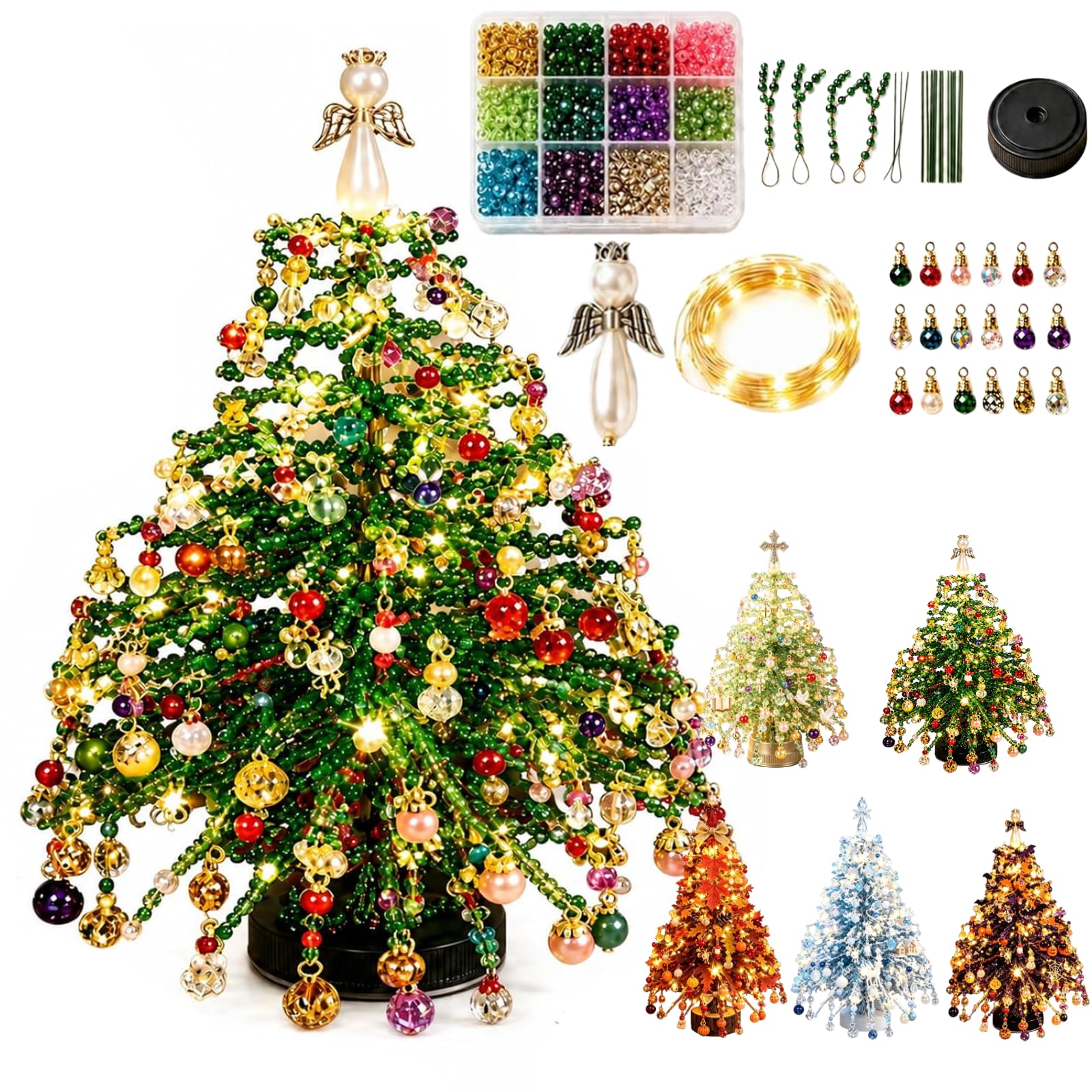 DIY Beaded Christmas Tree Kit, Mini Handmade Xmas Bead Art for Desk