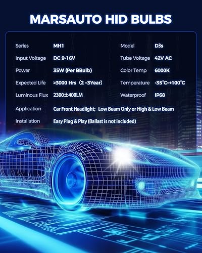Vista 23 de Marsauto Bombillas HID D1S, 66144 66140 85140 85415 (85415C1) para reemplazo HID, bombilla de xenón blanco frío de 35 W 6000 K, Plug and Play