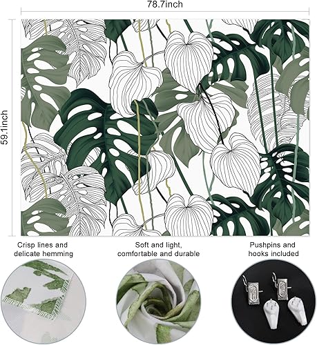 Miniatura 4 de JOYPLUS Tapiz de terciopelo blanco y verde con hojas de palmera, tapiz con patrón de plantas naturales tropicales, para colgar en la pared para