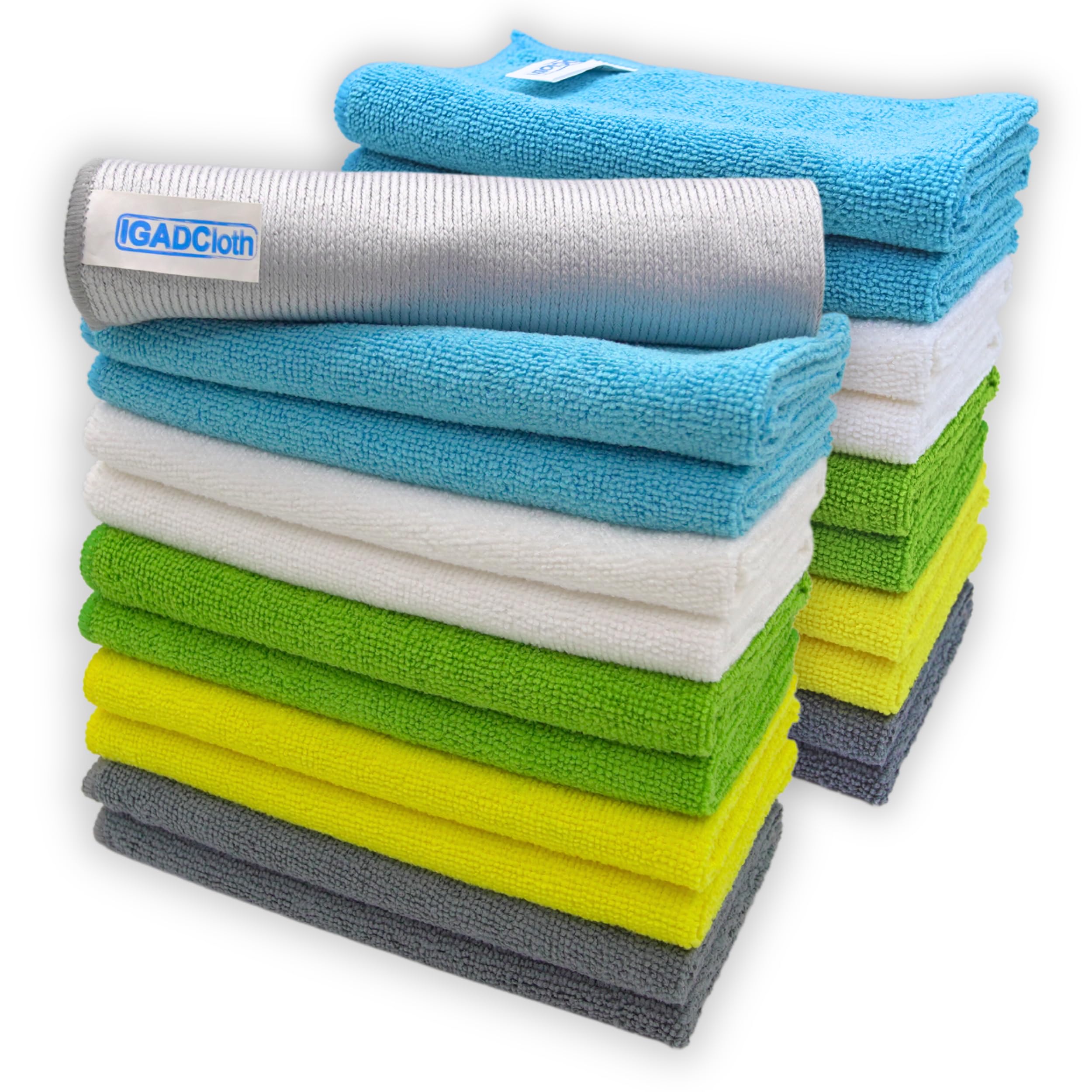 IGAD IGADCloth 20 Multicolour Microfibre Cleaning Cloths 40x40cm + 1 free glass cloth, Durable Cleaning Cloths for a Pristine Clean, Ideal Microfiber Cloth for all Surfaces