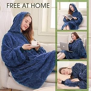 MIZZEO Microfiber Wearable Blanket, Oversized Light Wearable Blanket Hoodie for Adults, Cozy Soft Warm Plush Hooded Blanket Gifts for Women, One Size Fits All (Navy)