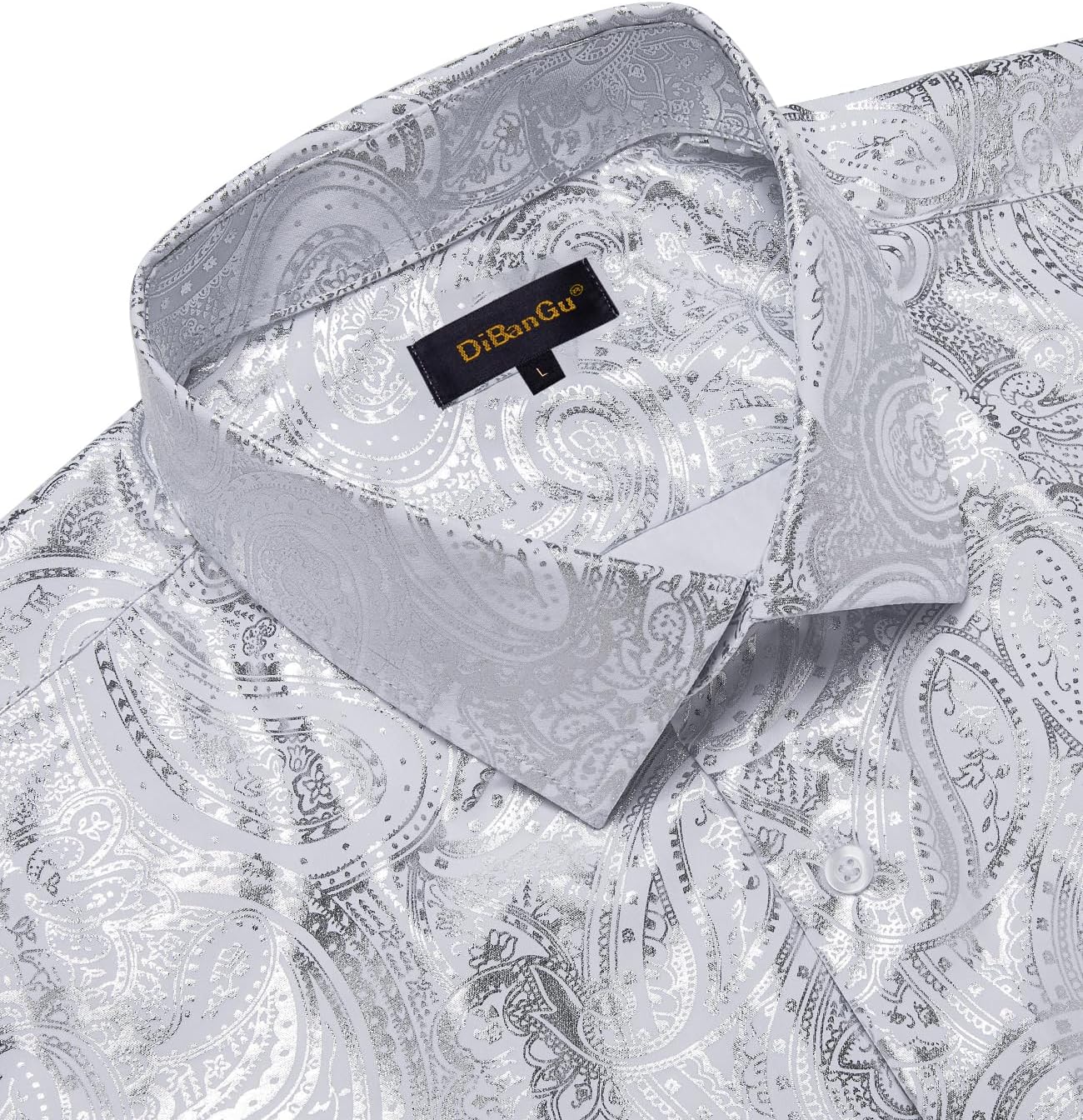 DiBanGu Mens Paisley Dress Shirt Luxury Printed Long Sleeve Button Down Shirts Regular Fit Shiny Shirts for Wedding Prom - Image 6